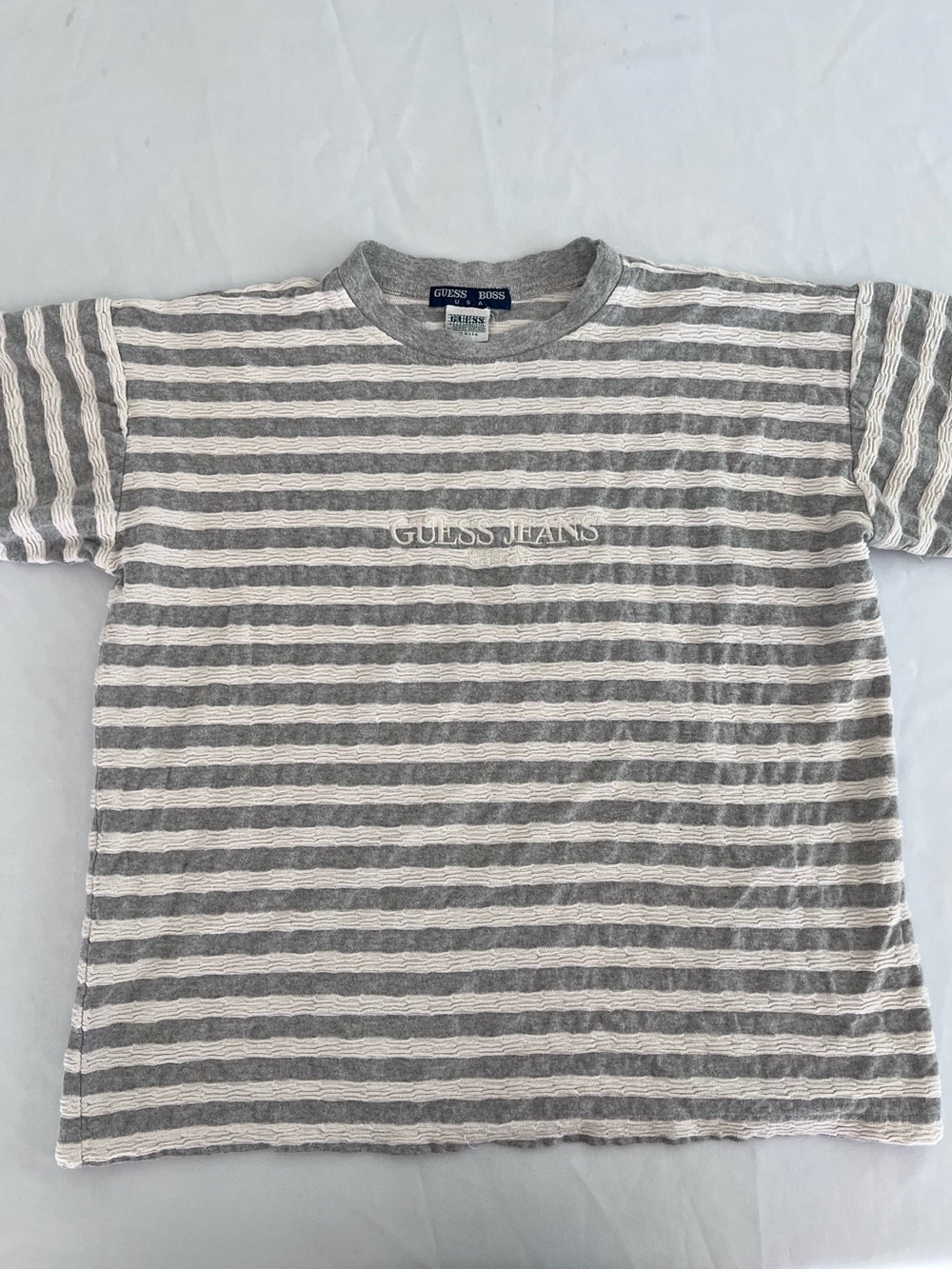 Vintage Guess Jeans Striped Tee in Gray & White